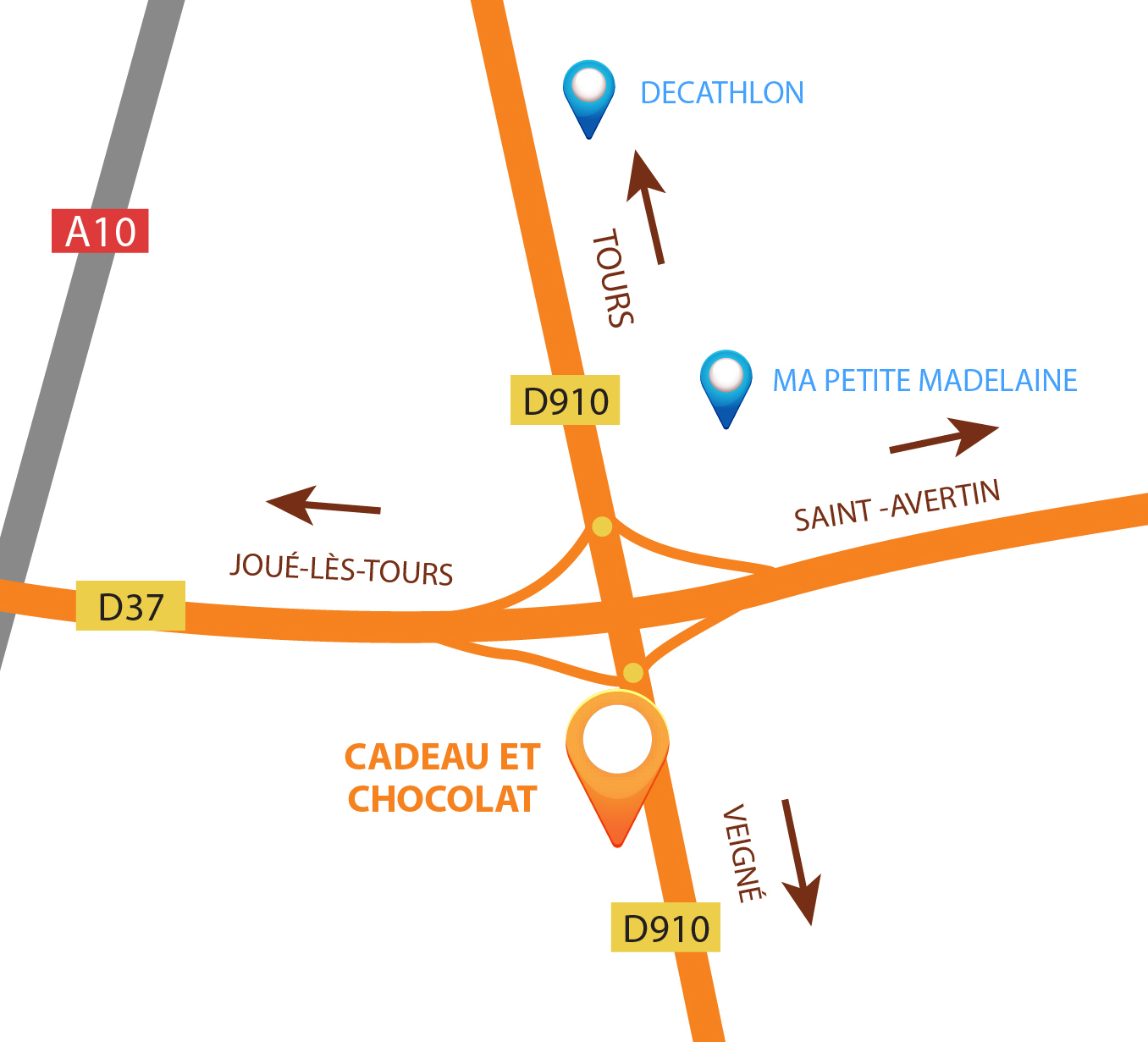 Plan d'accès chocolaterie Cadeau et Chocolat à Chambray Lès Tours