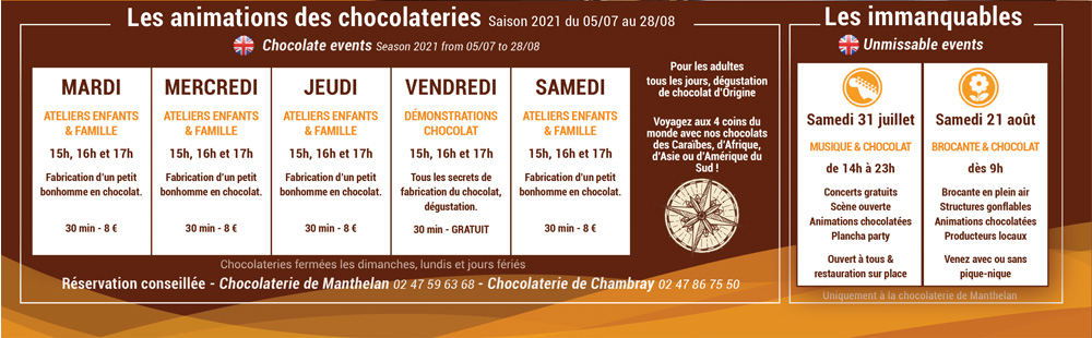 Planning animations chocolaterie